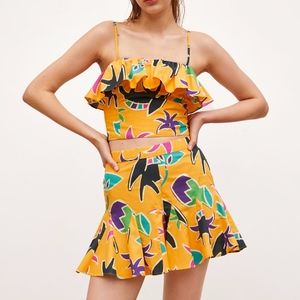 ruffled Island Geometric Tank Top  YELLOW